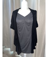 Espresso Dress Gray W/ Black Built In Cardigan Ladies size Large 3/4 Sleeve - £3.98 GBP