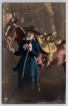 RPPC Equestrian Pretty Woman Beautiful Horse Hand Colored Photo NPG Postcard B36 - £15.94 GBP