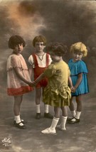 Vintage, Girls Playing in the Wheel, Art Deco Tinted postcard, circa 1910 - £3.95 GBP