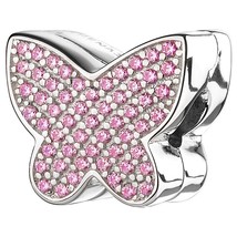 3 Colors 925 Silver Clips Pave Clear CZ Sparkling butterfly Charms Bead Fit All  - £51.71 GBP