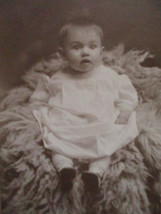 Antique Cabinet Card Photo Baby Sitting on Fur Pelt Matte Signed by Mich... - $18.99