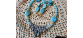 New Handmade Turquoise "Dagger" Stick Bib Necklace Mother's Day Gift Magnetic - $36.00