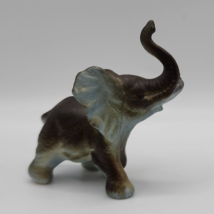 Vintage Gray &amp; Brown Ceramic Trunk Up Lucky Elephant Figurine - $9.74