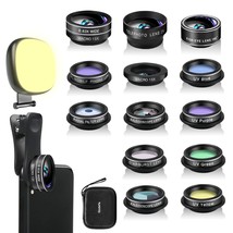 Phone Camera Lens Kit, 14 In 1 Lenses With Selfie Light For Iphone 14 13 12 11 X - £38.70 GBP