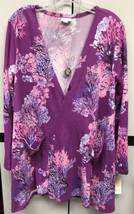 NWT LuLaRoe Medium Purple Pink Blue Leaves Floral Caroline Cardigan Sweater - £27.41 GBP