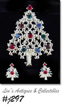 Signed Eisenberg Ice Christmas Tree Pin and Earrings (#J297) - £72.33 GBP