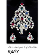 Signed Eisenberg Ice Christmas Tree Pin and Earrings (#J297) - £70.77 GBP