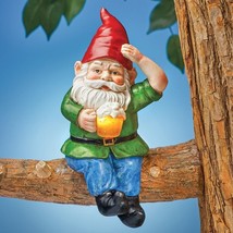 Solar Gnome Sculpture Ornament Lighted Beer Mug Tree Hanger Outdoor Yard Decor - £25.92 GBP