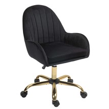 Velvet Office Chair w/ Gold Base &amp; Arms - Black - £80.16 GBP