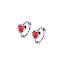 Anyco Fashion Earrings Silver 925 Sterling Romantic Love Heart Red Enamel Pierce - £16.71 GBP