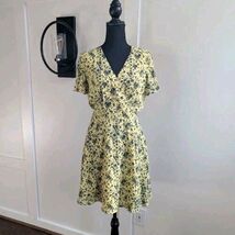 Maison Jules Yellow Floral Midi Dress Short Sleeve V-Neck Size 8 - $34.50