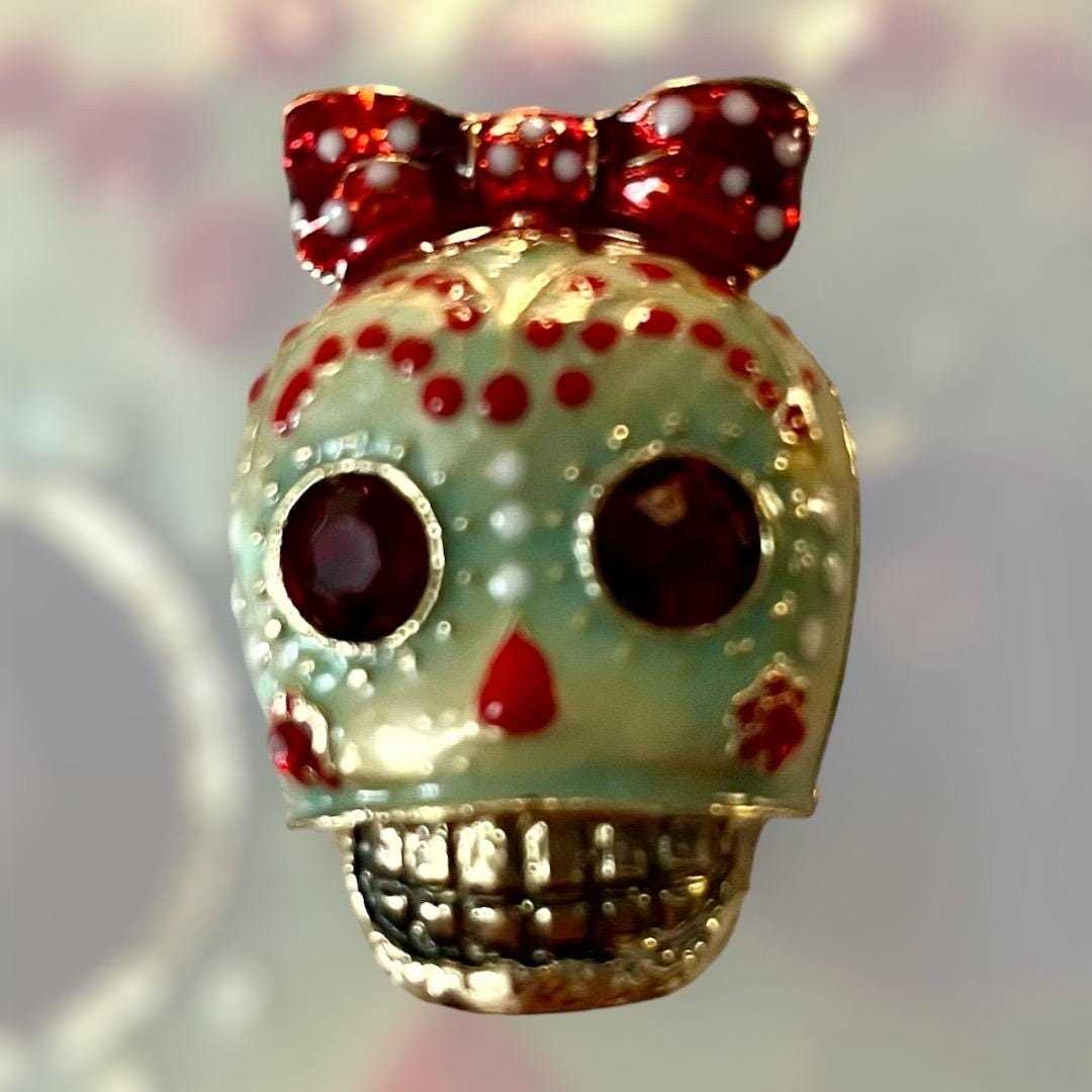 Vintage Style Gothic, Punk Sugar Skull Brooch Pin Halloween Necklace Charm with