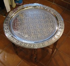 Moroccan tray table-Moroccan silver end table-Moroccan silver tray coffee table - £225.39 GBP