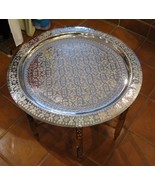 Moroccan tray table-Moroccan silver end table-Moroccan silver tray coffe... - £223.97 GBP