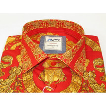 Men's AVM Crystal Shirt Medallion Medusa Cotton Turkey Slim Fit 9628-07 Red image 6