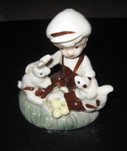 Ceramic Porcelain Child With Animals Rabbit &amp; Squirrel Art Deco Figurine - £5.60 GBP
