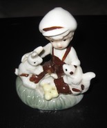 CERAMIC Porcelain CHILD with ANIMALS Rabbit &amp; Squirrel  Art Deco Figurine   - $132.08 MXN