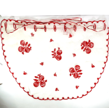 1950s Flocked Christmas Hostess Half Apron Sheer White With Red Ornaments READ - £17.42 GBP