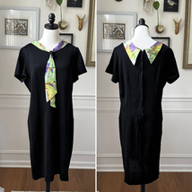 Vintage 60s 70s Sears Shift Dress Black Colorful Collar Scarf XL - $40.50