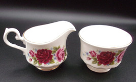 Queen Anne Bone China Creamer &amp; Sugar Bowl Set Gold Edged Roses Made in England - £14.34 GBP