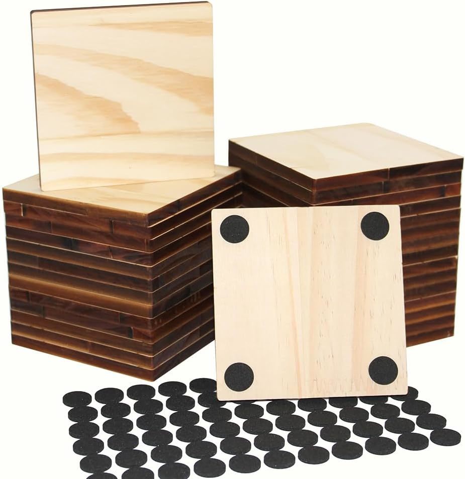 30 Pack Unfinished Wood Coasters, Monkey Sun 4 Inch Square, Square 100X1... - $37.99