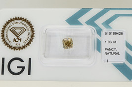 Cushion Shape Diamond Fancy Brown Color Real Loose 1.03 Carat I1 IGI Certificate - £935.76 GBP