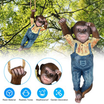 New Monkey Chimp Figure Statue Hanging Rope Ornament Garden Yard Sculptu... - $15.99