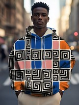 Men&#39;s Geometric Pattern Colorblock Print Casual Hoodie - £23.72 GBP