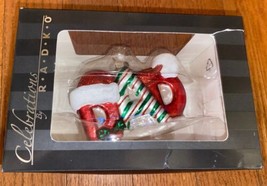 Celebrations By Radko Dad &amp; Mom Ornament In Box Candy Stripe Santa Hat Near Vtg - £31.96 GBP