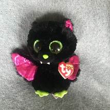 TY Beanie Boos Plush Black w Pink &amp; Green Shimmery Wings Fee IGOR Bat Stuffed  - £7.70 GBP