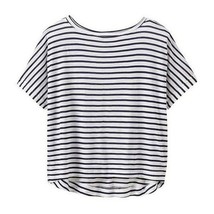 ATHLETA Crop Tee Women Large Black White Striped Short Sleeve Relaxed Loose Fit - £27.69 GBP