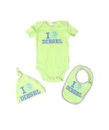 DIESEL BABY BOY Bodysuit, Hat,&amp; Bib Box Set Green / Blue UFFEBBOX ( 6 MO... - $78.62