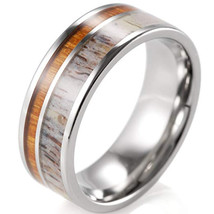 (New With Tag) White Titanium Pipe Cut Flat Deer Antler and Wood Ring - Price fo - £63.94 GBP