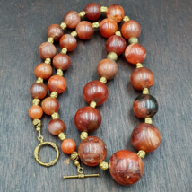 NL-8 Antique Old Himalayan Indo Tibetan Carnelian Agate Beads Necklace - £100.79 GBP
