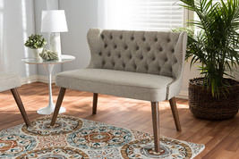 Tannis Brown Wood/Light Beige Fabric Button-Tufted 2-Seater Loveseat Settee - $413.00 Tannis Brown Wood/Light Beige Fabric Button-Tufted 2-Seater Loveseat Settee - $413.00