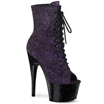 PLEASER ADORE-1021MG 7&quot; Heel Platform Peep Toe Purple Glitter Womens Ank... - £78.05 GBP