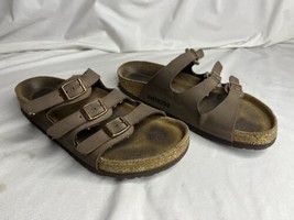 Birkenstock Leather Sandals Florida Size 36 3 Strap Slip On Brown - £31.10 GBP