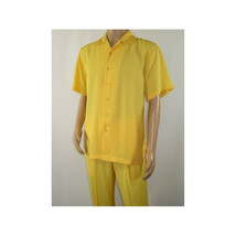 Mens INSERCH 2pc Walking Leisure Suit Shirt Pants Set Short Sleeves 9356 Banana image 5