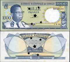 DR Congo 1000 Francs. 01.08.1964 UNC Cancelled. Banknote Cat# P.8c - $35.21