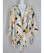 ISLE Dallas Jacket Blazer Open Front Beige Mod Abstract Print NWT Large - £122.65 GBP