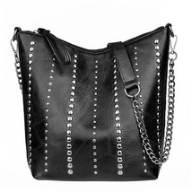 Vintage Bag Women Shoulder Bags Punk Rivet Bucket Bag Handbag Lady Casual PU Lea - £29.10 GBP