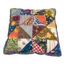 Vintage 1960s Patchwork Quilted Shabby Boho Throw Pillow Handmade Retro Kitschy - £44.36 GBP