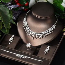 HIBRIDE New Dubai Jewelry Sets Leaf Design Bridal Necklace Earring Set AAA Cubic - £90.55 GBP
