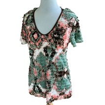 New Directions vneck multi color lightweight tiered short sleeve tunic medium - £20.87 GBP