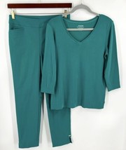 Chicos Womens Outfit Ultimate Tee Top (Sz M) &amp; Ankle Pants (Sz 6) Teal Blue - £47.48 GBP