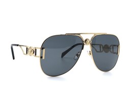 New Versace VE2255 Gold Dark Grey Aviator Authentic Sunglasses 63-13 - £218.72 GBP