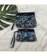 Travelon Small Wristlet Travel Bag Set of 2 Blue Floral Wallet RFID Bloc... - $28.70