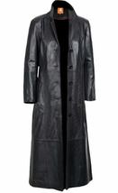 Women&#39;s Black Lambskin Leather Trench Coat, 60s Overcoat, Ankle-Length, Long co - $138.33+