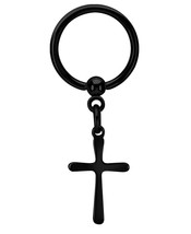 Dangling Thin Cross Black Tone Stainless Steel Captive Beaded Ring Piercing 12mm - £7.58 GBP