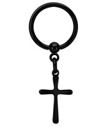 Dangling Thin Cross Black Tone Stainless Steel Captive Beaded Ring Pierc... - £7.43 GBP